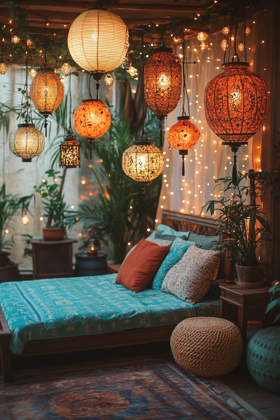 boho fairy lights bedroom ideas