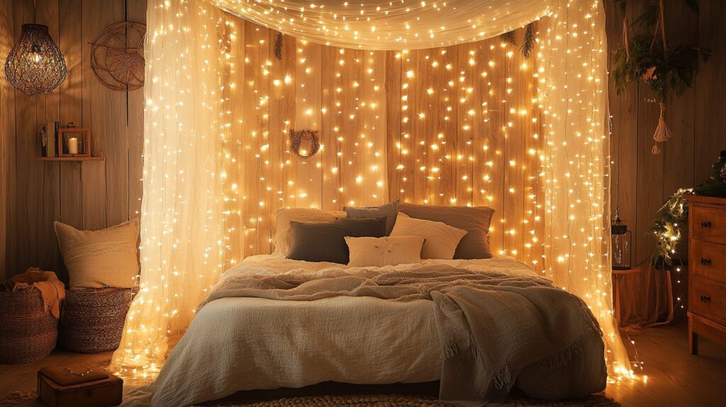 boho bedroom with canopy