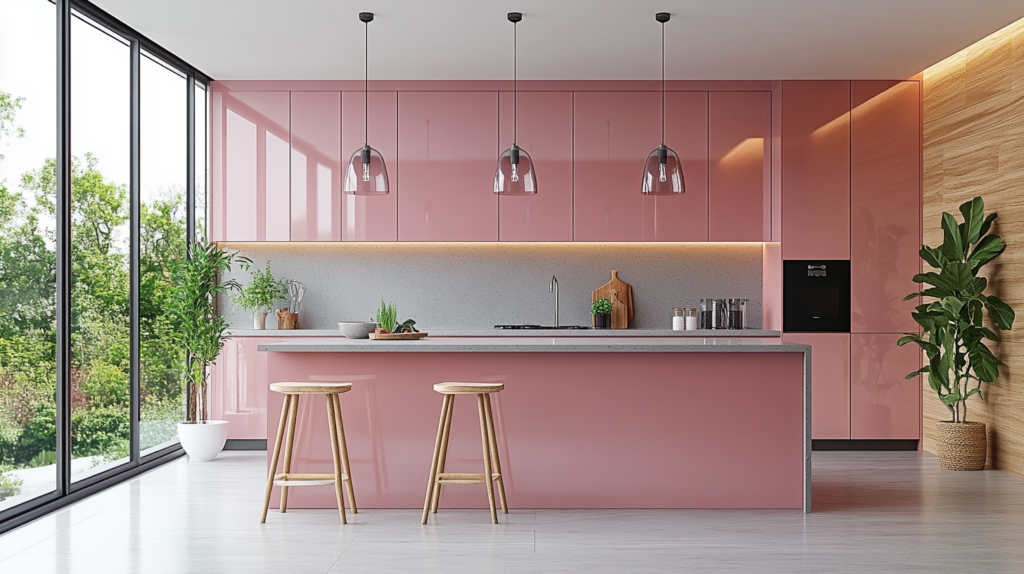 pink kitchen cabinets