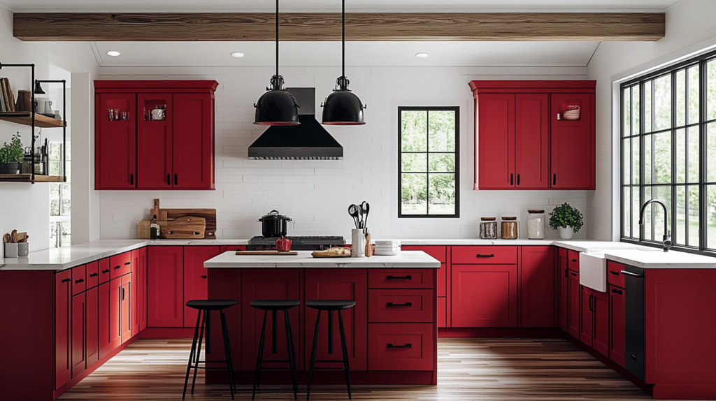 red kitchen cabinets